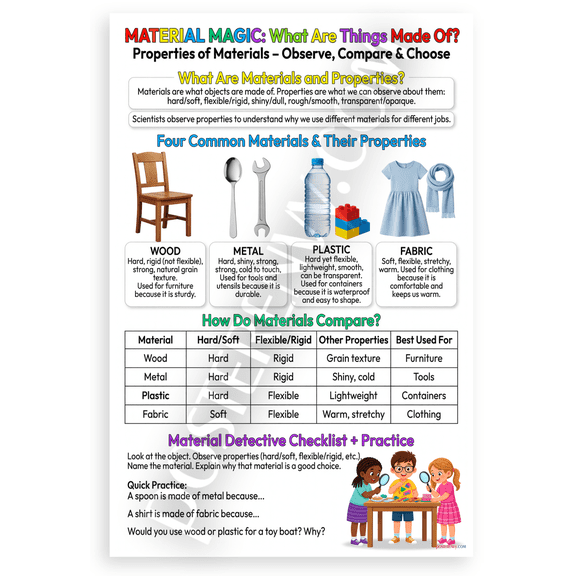 Material Magic Properties of Materials Educational 12x18 US Made Poster