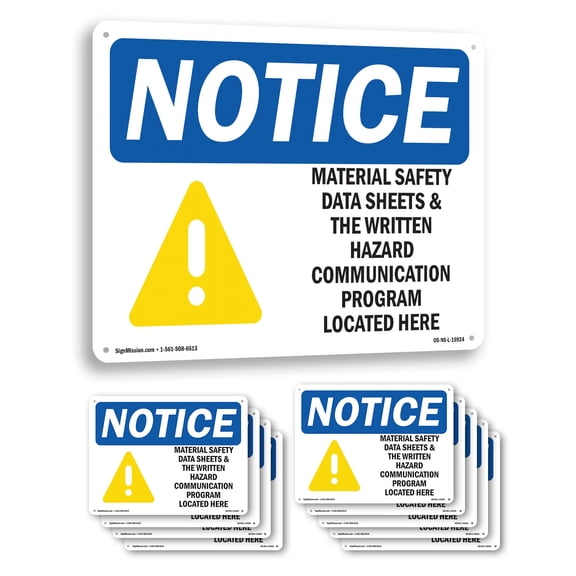 Material Safety Data Sheets Hazard Program OSHA Notice Aluminum Sign 14 Inch x 10 Inch - 10 Pack