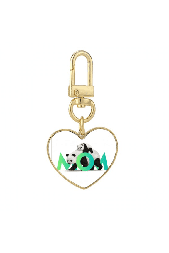 Maternal Animal Panda Raising Gold Heart Keychain Metal Keyring Holder