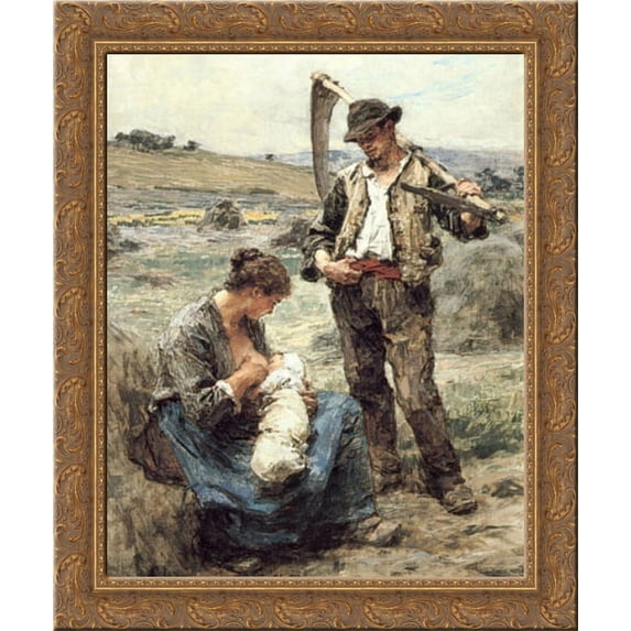 Maternite ou L'Heureuse Famille 20x23 Gold Ornate Wood Framed Canvas Art by L'Hermitte, Leon Augustin