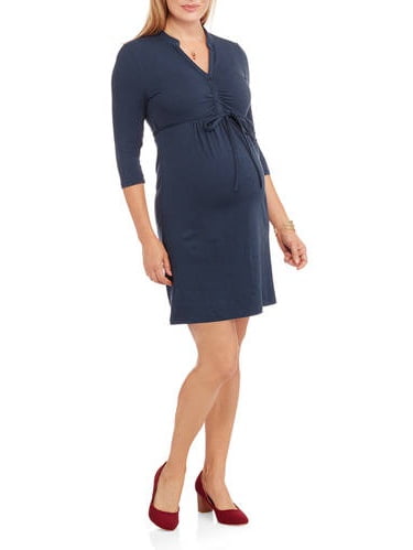 Maternity 3/4 Sleeve Empire Waist Henley Dress - Walmart.com