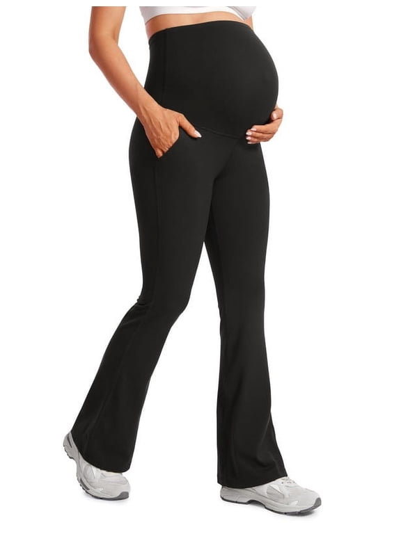 Maternity 3-Pack Flare Leggings Yoga Bell Bottom Pants Pregnancy Wide Waistband Stretchy Workout Leggings for Women Pre Postpartum Support