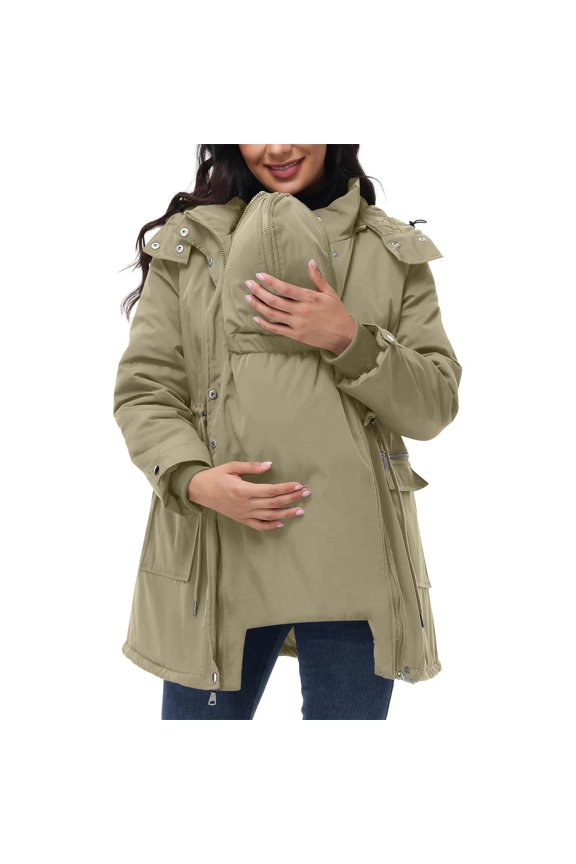 Maternity 3 in 1 Winter Coat 2025 Quilted Lined Hooded Puffer Down Jacket Parka Warm Thicken with Pockets