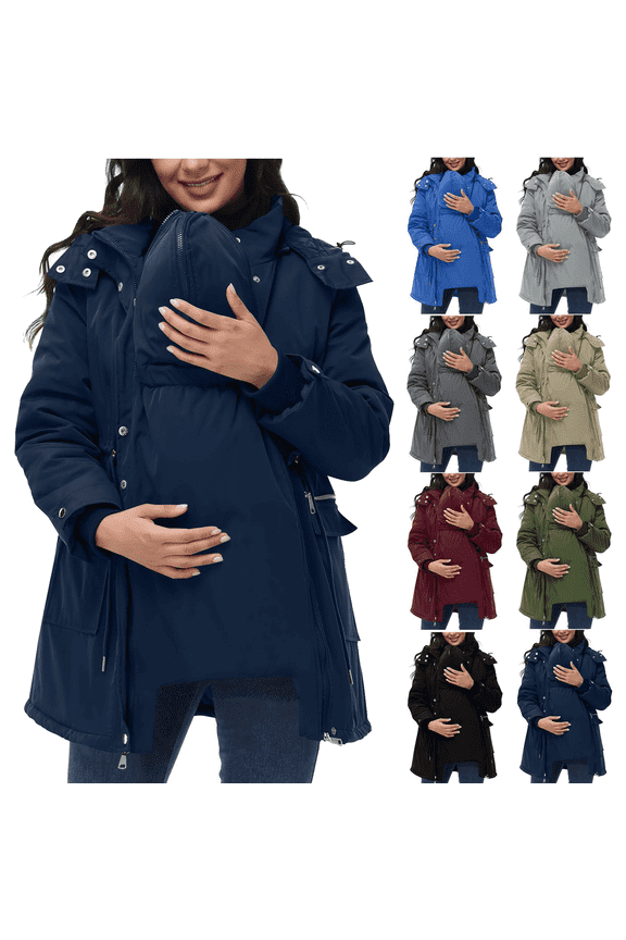 Maternity 3-in-1 Winter Puffer Coat - Ba-by Carrier Waterproof Warm Hooded Parka, Quilted Lined Removable Panel Outwear with Pockets (Black S)