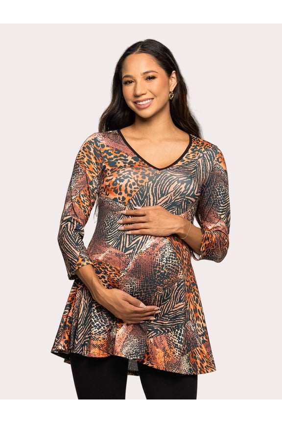 Maternity Animal Print V Neck Swing Tunic Top