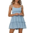 thumbnail image 1 of Maternity Athletic Dress, Floral Spaghetti Strap Sundress Chiffon Smocked Casual Bohemian Beach Mini Dress Luau Outfits For Women 1930S Dresses Gothic 2025 Work Dresses Casual (XL, Sky Blue) ZMTing, 1 of 5
