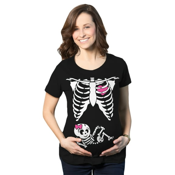 Maternity Baby Girl Skeleton Cute Halloween Pregnancy Bump T Shirt