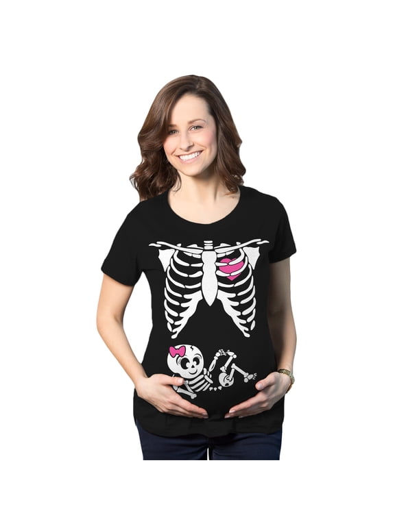 Maternity Baby Girl Skeleton Cute Halloween Pregnancy Bump T Shirt