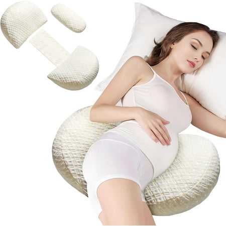 Ergonomic Pregnancy Pillow for Women - Maternity Body Pillow Support for Back, Belly, Hips & Legs - Detachable & Washable Cover - Portable Sleeping Pillow (Beige)