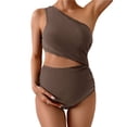 thumbnail image 1 of Maternity Bathing Suit Summer One Piece Swimsuit One Shoulder High Waisted Bathing Suit Tummy Control Pregnancy Swimwear Coffee L, 1 of 6