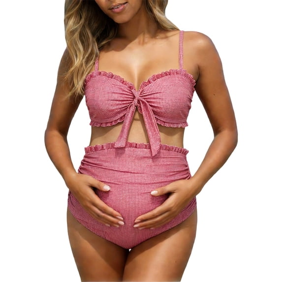 Maternity Bikini Swimsuit for Women High Waisted Two-Piece Bathing Suit Crop Top Pregnancy Swimwear
