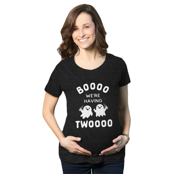 Maternity Boo We're Having Two T Shirt Funny Pregnancy Twins Announcement Halloween Tee