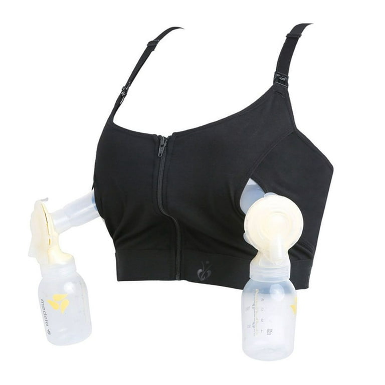 Maternity Bra For Breast Pump Hands Free Breast Pump Bra Plus Size  Adjustable Front Zipper Breastfeeding Pumping Nursing Bra,M 