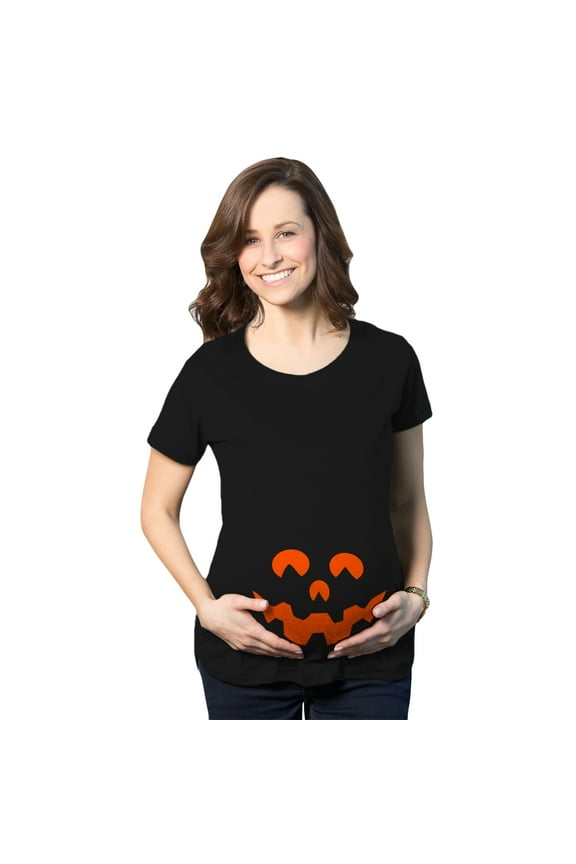 Maternity Cartoon Eyes Pumpkin Face T Shirt Halloween Fall October Pregnancy Tee