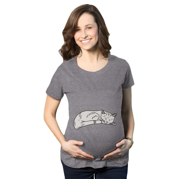 Maternity Cat On Baby Bump T Shirt Funny Adorable Kitty Pregnancy Tee