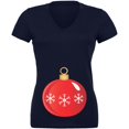 thumbnail image 1 of Maternity Christmas Ornament Juniors V-Neck T Shirt Navy LG, 1 of 1