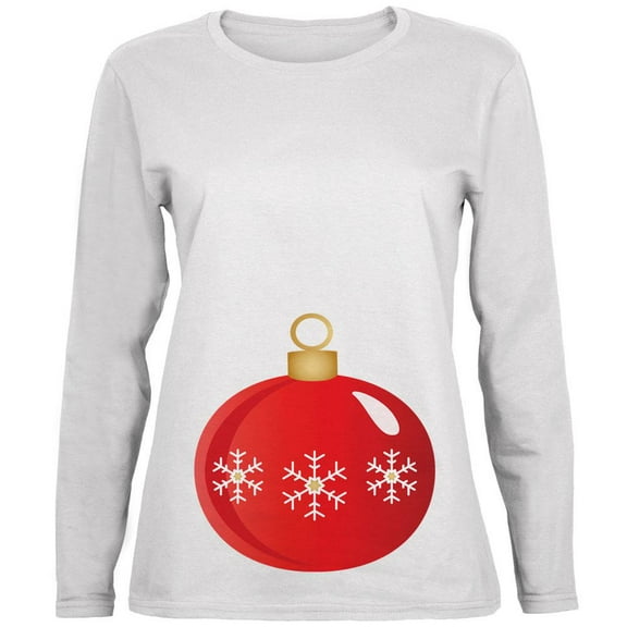 Maternity Christmas Ornament Ladies' Relaxed Jersey Long-Sleeve Tee White X-LG