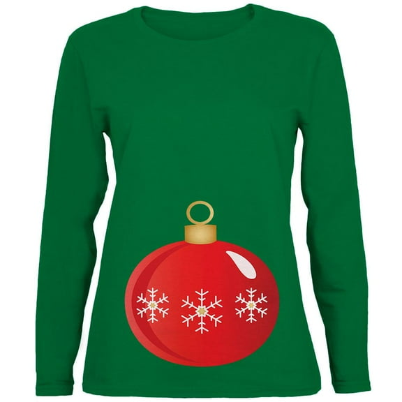Maternity Christmas Ornament Womens Long Sleeve T Shirt Green SM