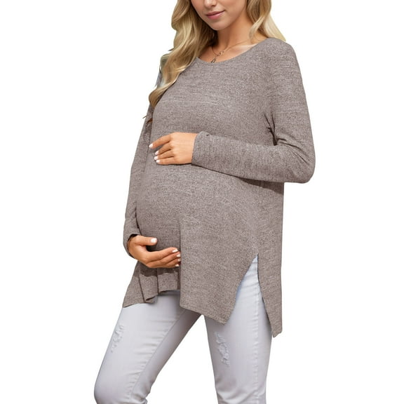 Maternity Clothes Long Sleeve Side Split Maternity Shirts Tops for Women