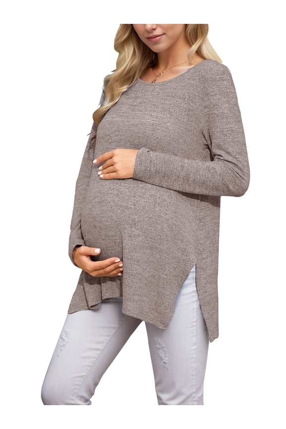 Maternity Clothes Long Sleeve Side Split Maternity Shirts Tops for Women