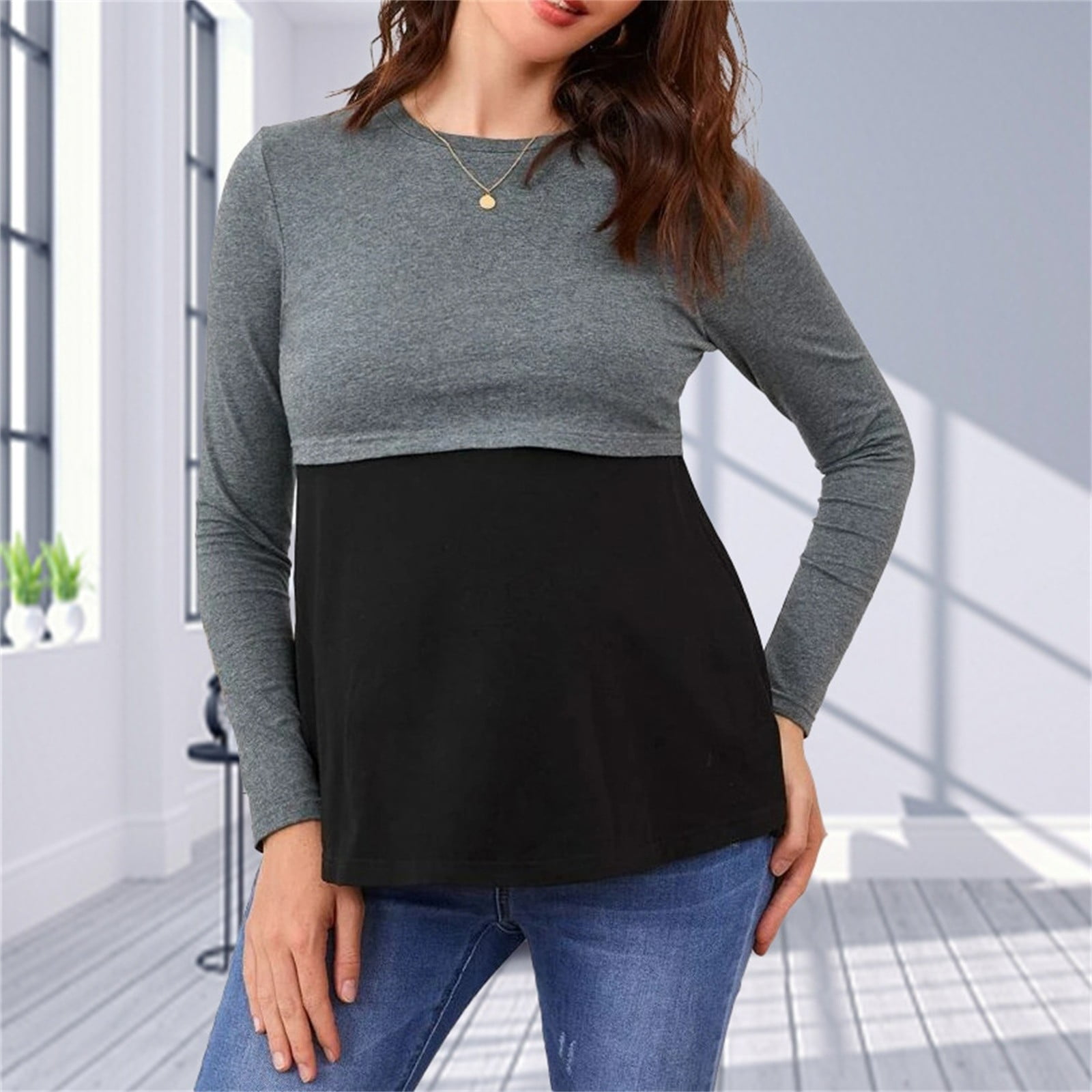 Maternity Clothes Savings! Joau Women's Colorblock Nursing Tops Long