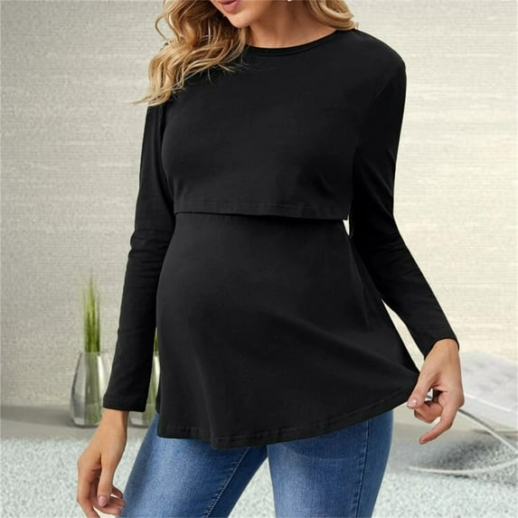 Maternity Clothes Savings! Joau Women's Colorblock Nursing Tops Long Sleeve Breastfeeding Shirts Double Layer Pregnancy Blouse Maternity Clothes