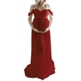 thumbnail image 1 of Vedolay Womens Off Shoulders Short Sleeve Solid Color Maternity Long Dress,Red S, 1 of 4