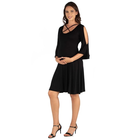 Maternity Criss Cross Neck Cold Shoulder Dress