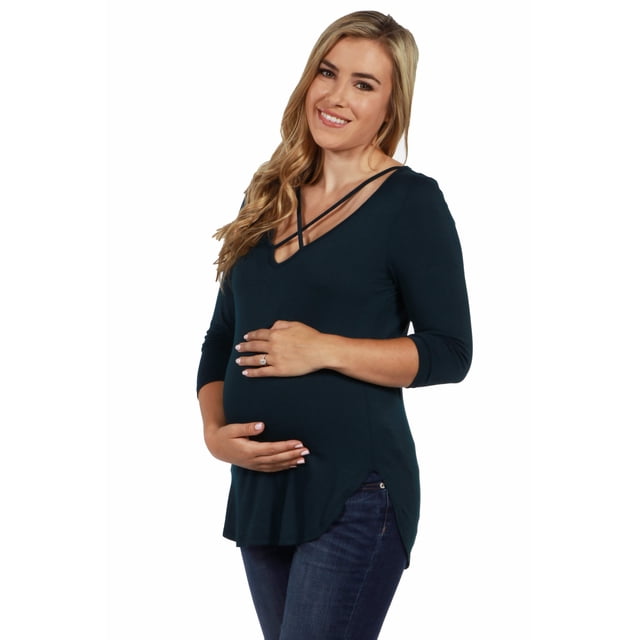 Maternity Criss Cross Neck Round Hem Top