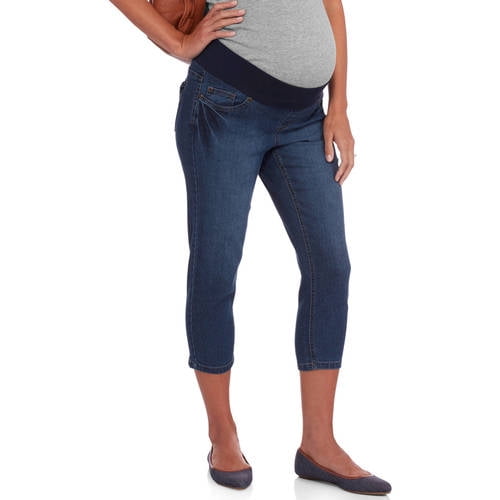 Maternity Demi-Panel Denim Capris with Back Flap Pocket 