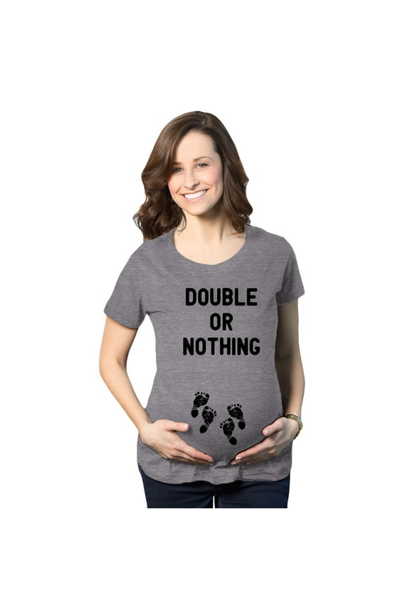 Maternity Double Or Nothing T Shirt Funny Twins Baby Pregnancy Announcement Graphic Tee