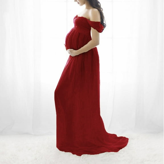 Maternity Dress For Photoshoot Women Pregnants Maternity Photography Props Short Sleeve Solid Dress