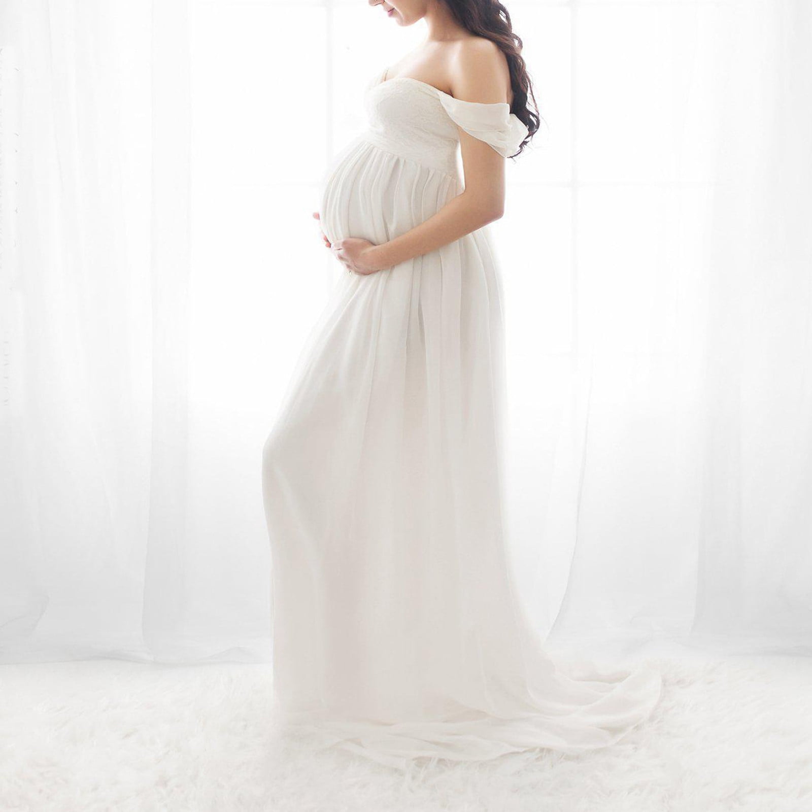 Maternity Photoshoot White Backless Maternity Dress Momyknows