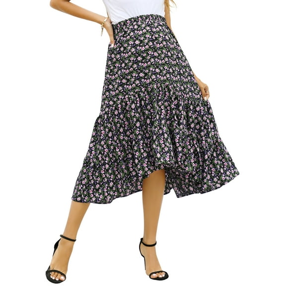 Maternity Dress Women's High Waist Floral Print Pleated Maxi Skirt Casual Flowy Swing A Line Long Skirts