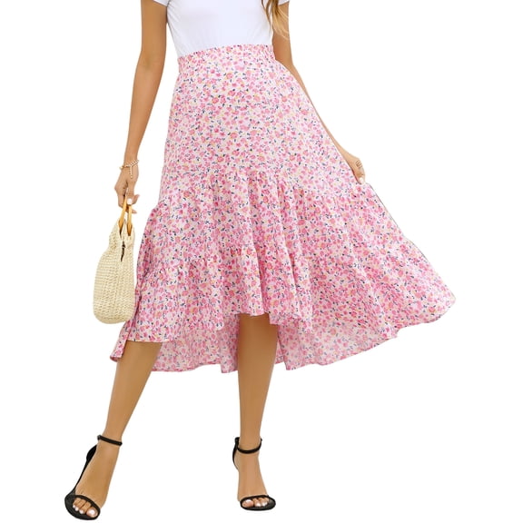Maternity Dress Women's High Waist Floral Print Pleated Maxi Skirt Casual Flowy Swing A Line Long Skirts