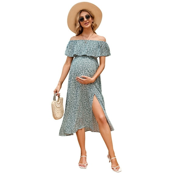 Maternity Dress Women's Off Shoulder Split A Line Casual Maxi Dress Photography Dress