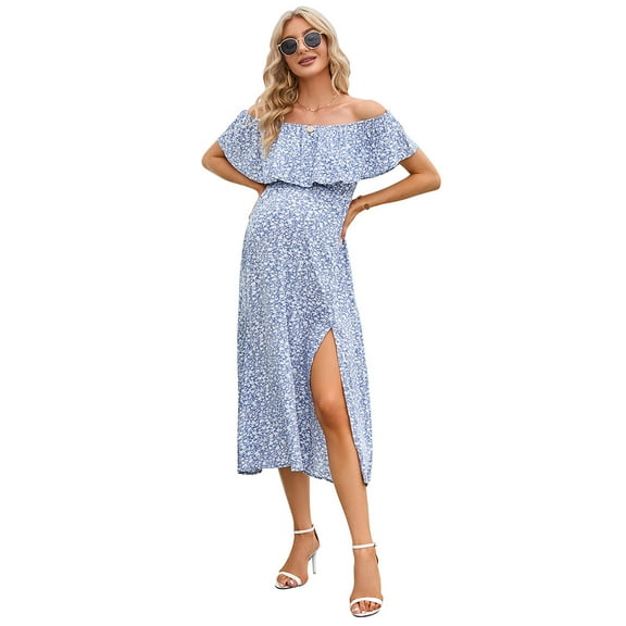 Maternity Dress Women's Off Shoulder Split A Line Casual Maxi Dress