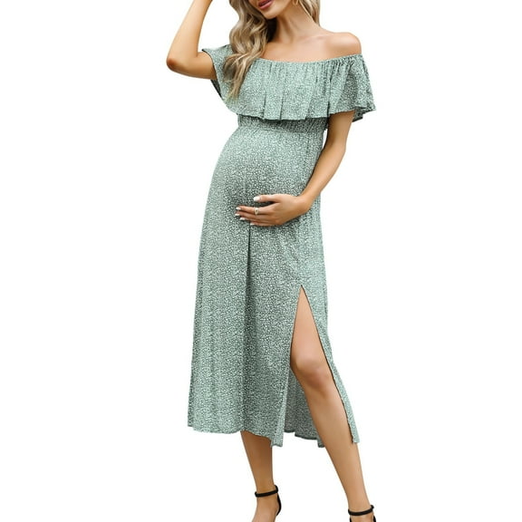 Maternity Dress Women's Off Shoulder Split A Line Casual Maxi Dress