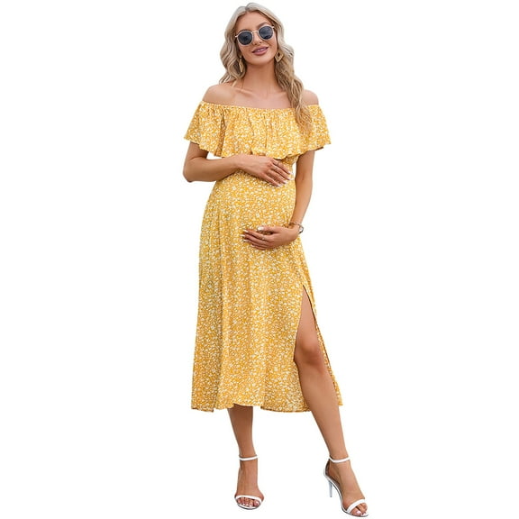 Maternity Dress Women's Off Shoulder Split A Line Casual Maxi Dress