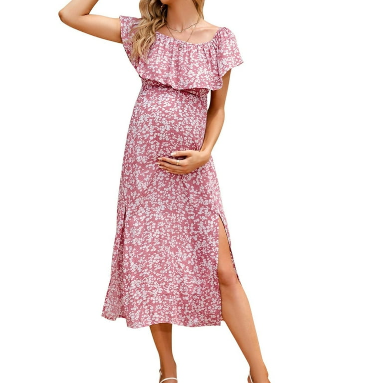 white christmas dresses Maternity Puff Sleeve Casual Summer Dress