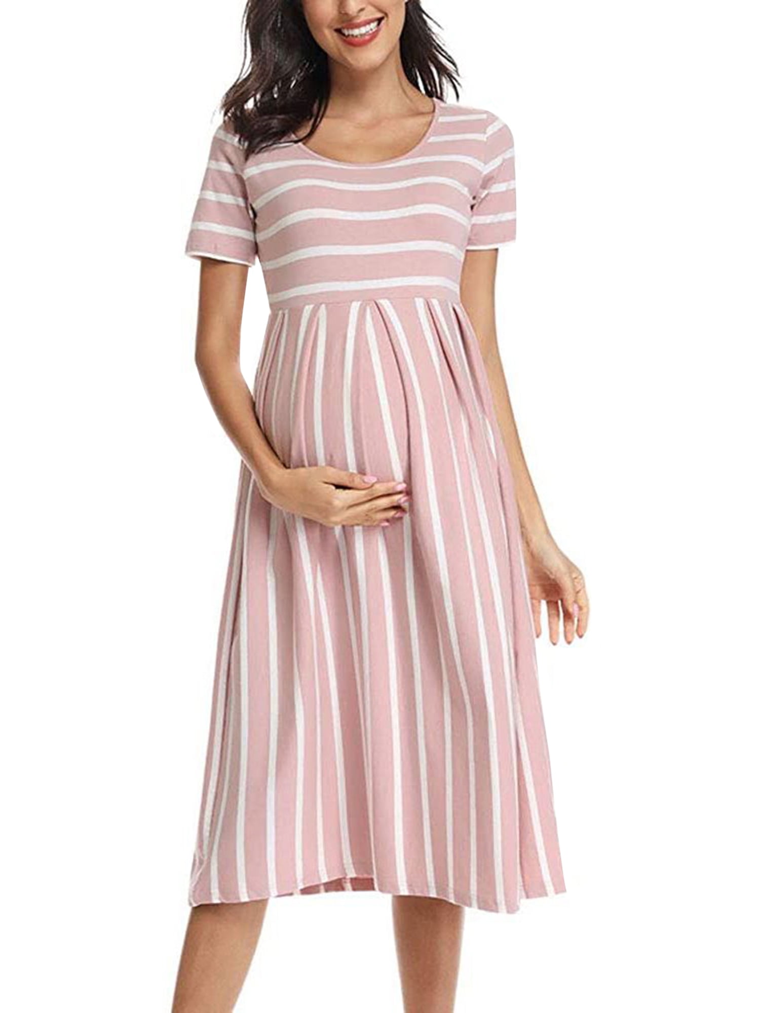 Maternity Dress for Women Casual Short Sleeve Striped Midi Dress ...