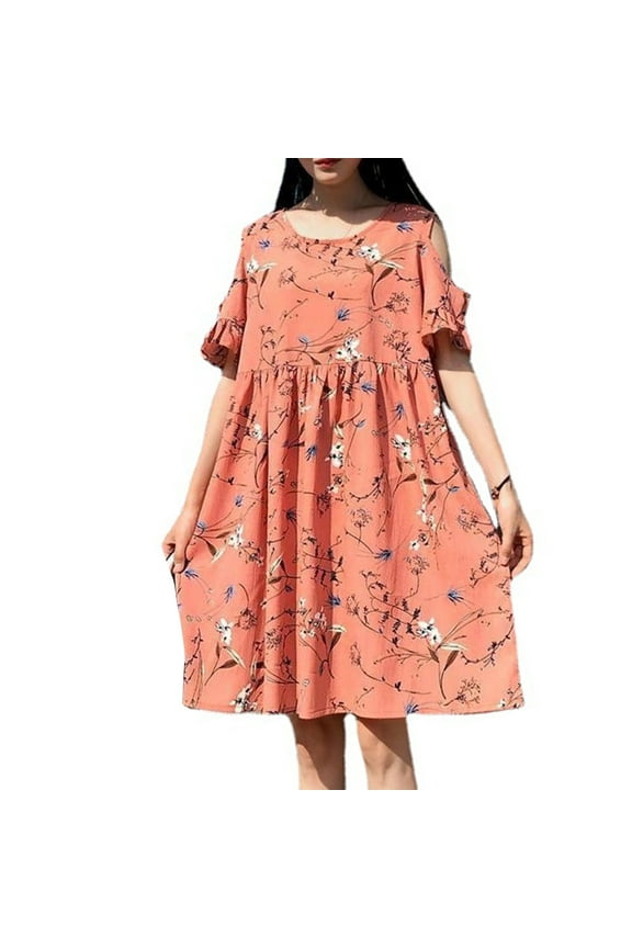 Maternity Dress for Women Cute Ruffle Loose Cold Shoulder Boho Floral Beach Dresses 2024 Summer Pregnancy Clothes