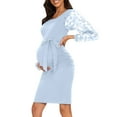 thumbnail image 1 of Maternity Dress for Women Floral Mesh Bishop Long Sleeve Elegant Midi Bodycon Dress with Belt for Baby Shower/Photoshoot Light Blue XL, 1 of 7