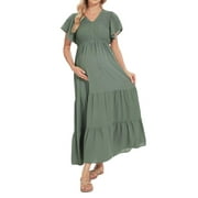 Maternity Dress for Women, Loose Swing Dress with Short Sleeves and V-neck