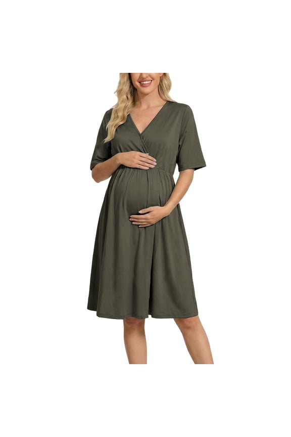 Maternity Dress for Women Maternity And Nursing Dress Soft Slim Fit Summer Short Sleeve Comfortable Postpartum Wear Maternity Clothes