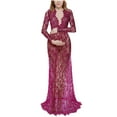 thumbnail image 1 of Maternity Dress for Women Photoshoot Lace Tulle See Through Deep V Neck Long Sleeve Pregnancy Bodycon Maxi Dress Baby Shower Tail Gown Purple S, 1 of 3