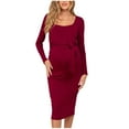 Maternity Dress with Belt Stretchy Bodycon Pregnancy Dresses Long