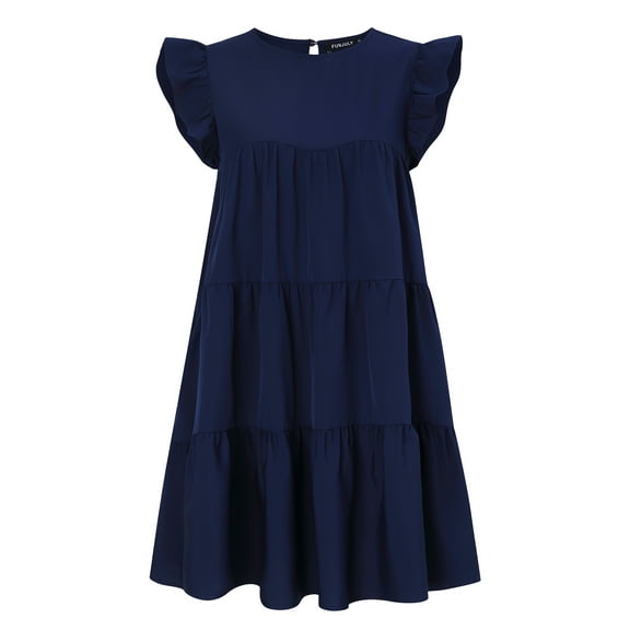 Maternity Dresses Casual Babydoll Dress Ruffle Short Sleeve A-Line Flowy Tiered Tunic Mini Dress