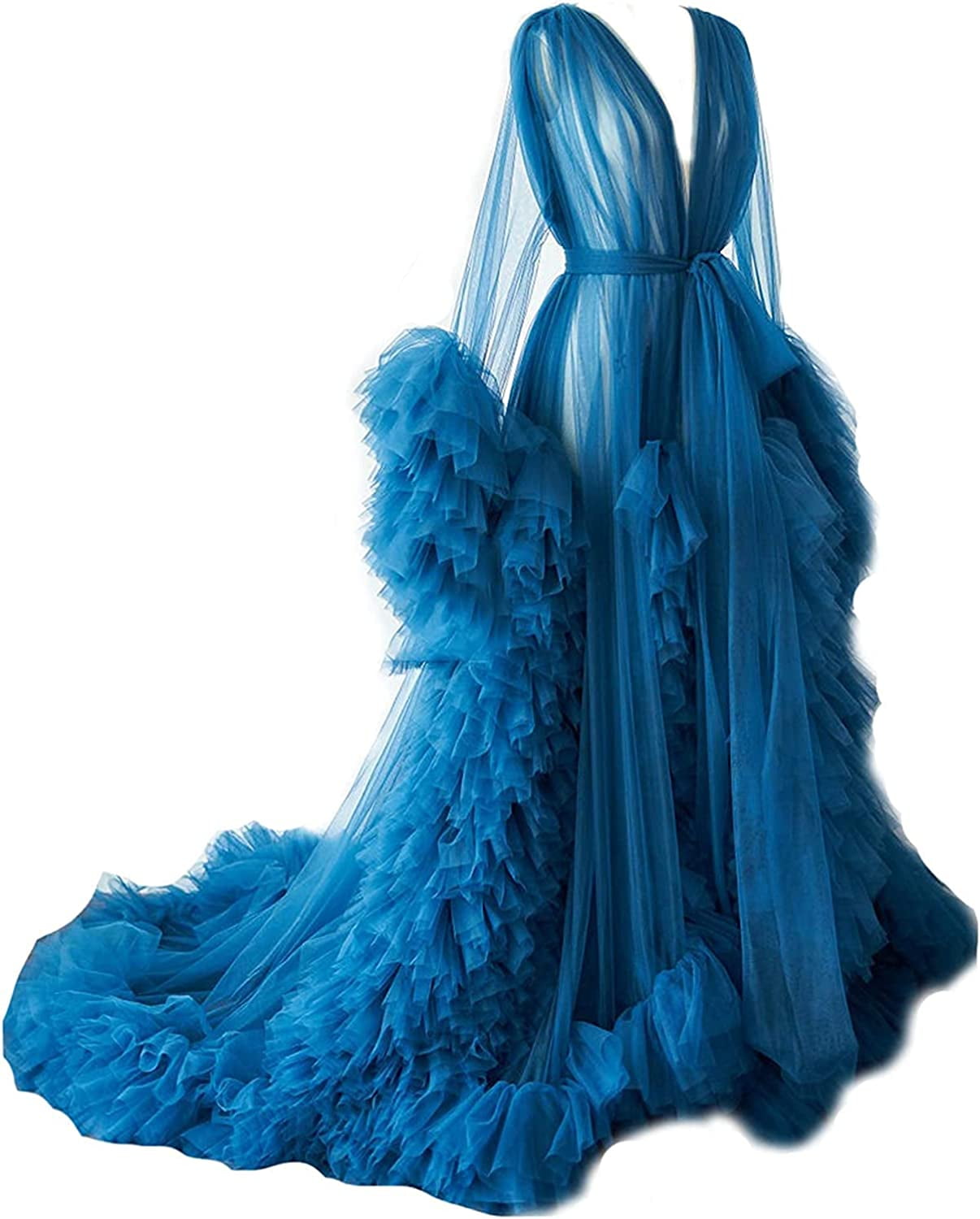 Sky Blue Maternity Dress - Pearl Tulle Baby Shower Gown With Puffy Sleeves  Tulle Maternity Dress