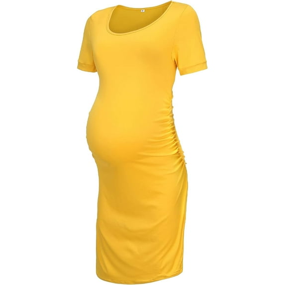 Maternity Dresses for Daily Baby Shower and Photography, Side Ruching Womens Bodycon Dress, Short Sleeve, Ginger, 2X-Large